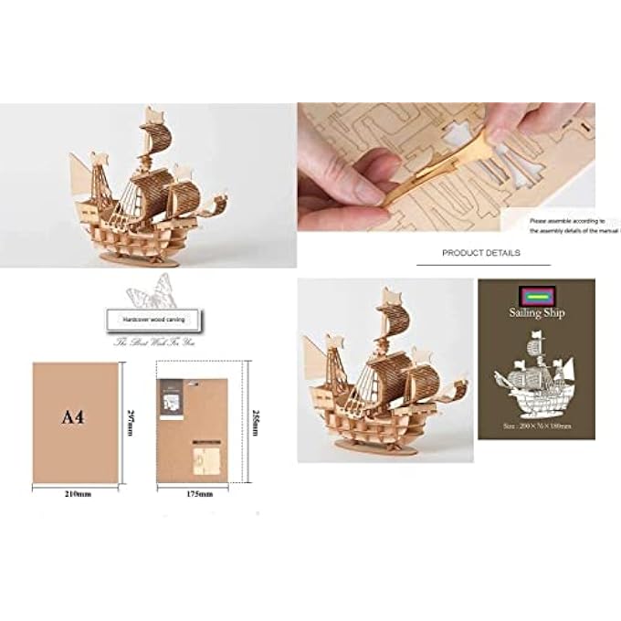 3D WOODEN PUZZLE PIRATE SHIP MODEL KIT FOR ADULTS, DIY EDUCATIONAL DESK TOY, CREATIVE ROOM DECORATION - Image 3